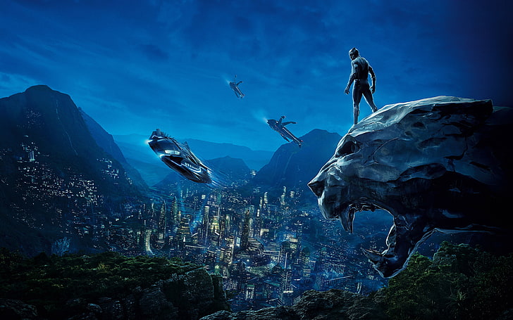 Black Panther Marvel, panther, mountain, blue, movie Free HD Wallpaper