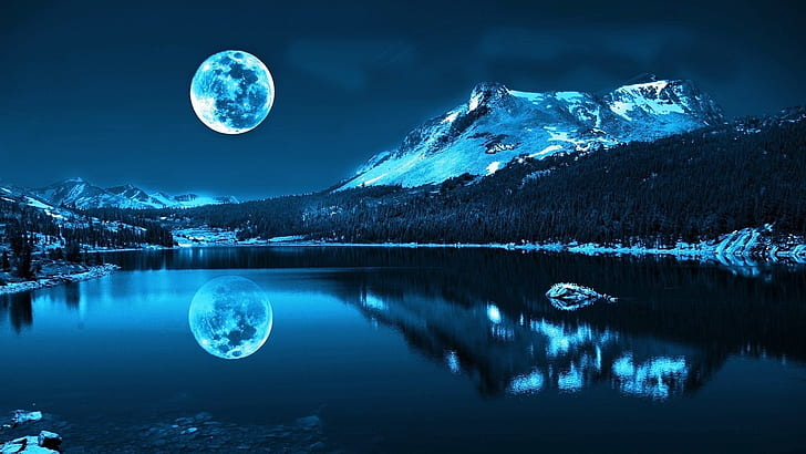 Blue Moon Legends, 1920x1080, Mountains, moon, art Free HD Wallpaper