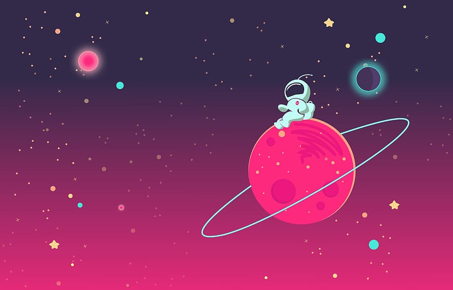 Cartoon Planets and Stars, cosmos, young, exploration, rocketman Free HD Wallpaper