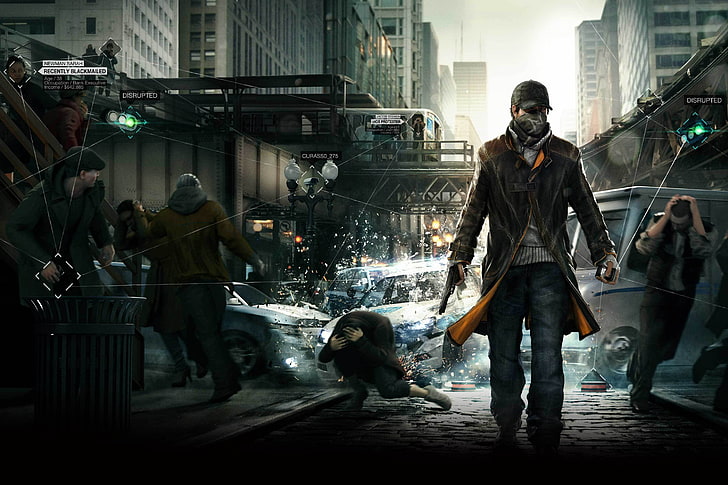 city life, game, group of people, aiden pearce Free HD Wallpaper