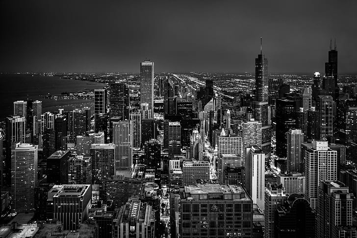 Detroit Skyline Black and White, city, new york city, built structure, view Free HD Wallpaper