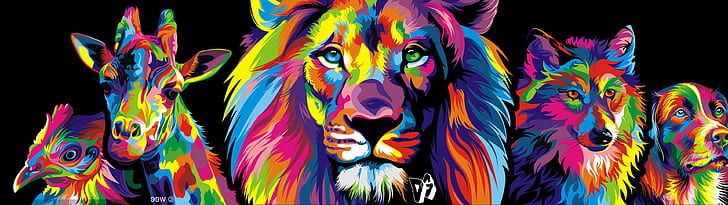 Easy Acrylic Paintings Dog, lion, colorful, dog, multiple Free HD Wallpaper