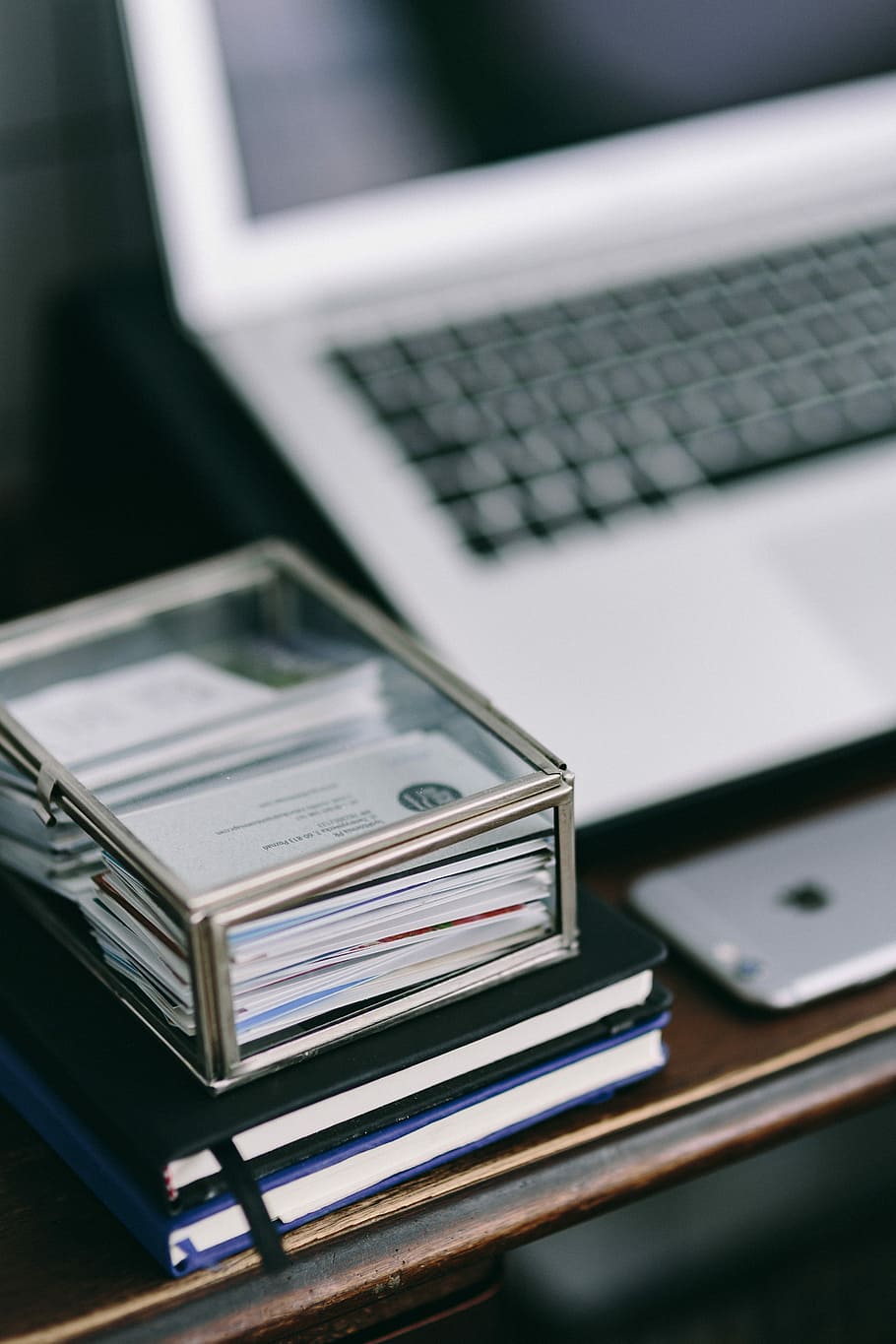 laptop, stack, closeup, focus on foreground