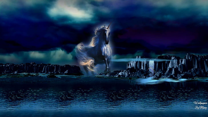 midnight, animals, lakes, unicorns Free HD Wallpaper