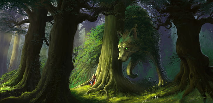 Mythological Forest Creatures, animals, drawing, creature, green Free HD Wallpaper