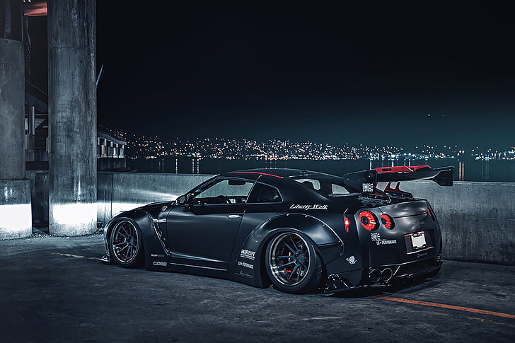 Nissan GT-R Japan, sign, shiny, r35, night Free HD Wallpaper