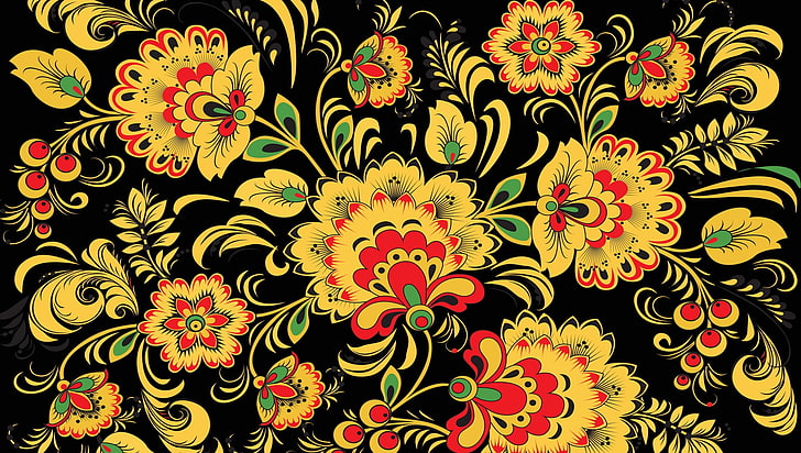 Russian Folk Art Motifs, art and craft, plant, full frame, ornate Free HD Wallpaper