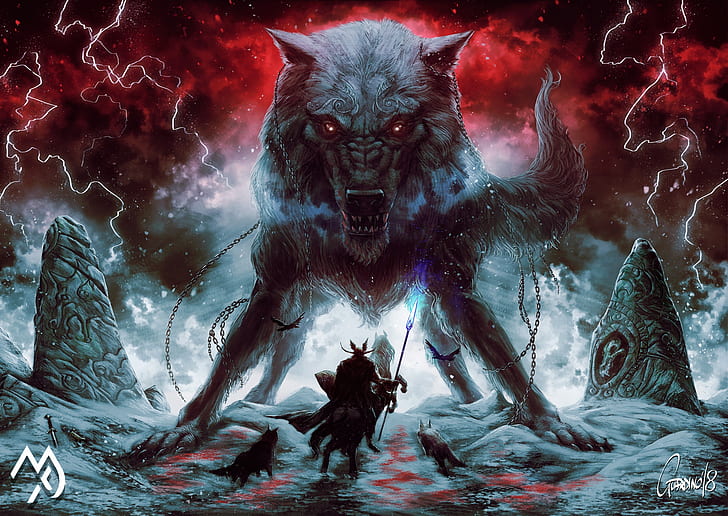 Wiccan Wolf Art, sleipnir, andrea guardino, wolf, odin Free HD Wallpaper