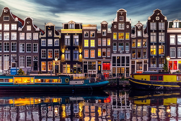 Amsterdam Canals, the lights, the channel, netherlands, at home Free HD Wallpaper