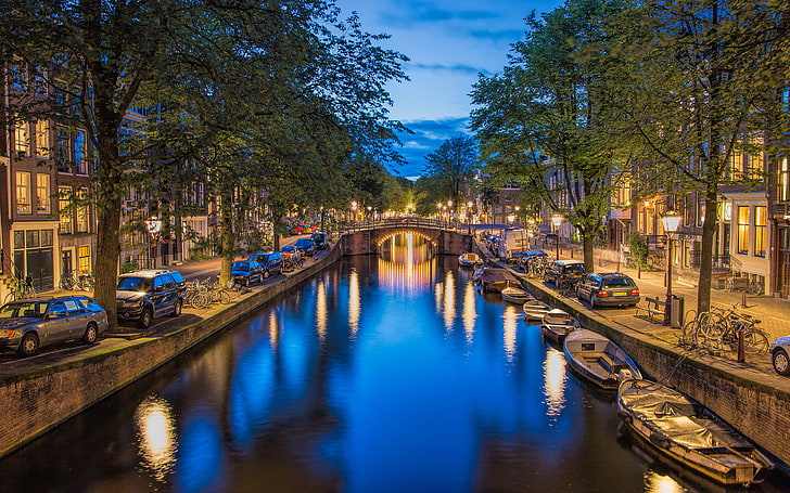 Amsterdam Nightlife Districts, tablet, transportation, water, illuminated Free HD Wallpaper