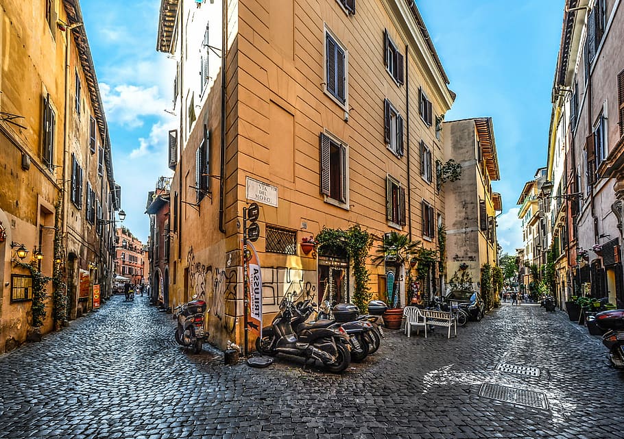 Ancient Rome Streets, cobblestone, town, city, diminishing perspective Free HD Wallpaper