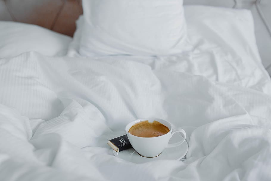 Drinking Coffee in Bed, textile, lifestyles, linen, tea cup Free HD Wallpaper