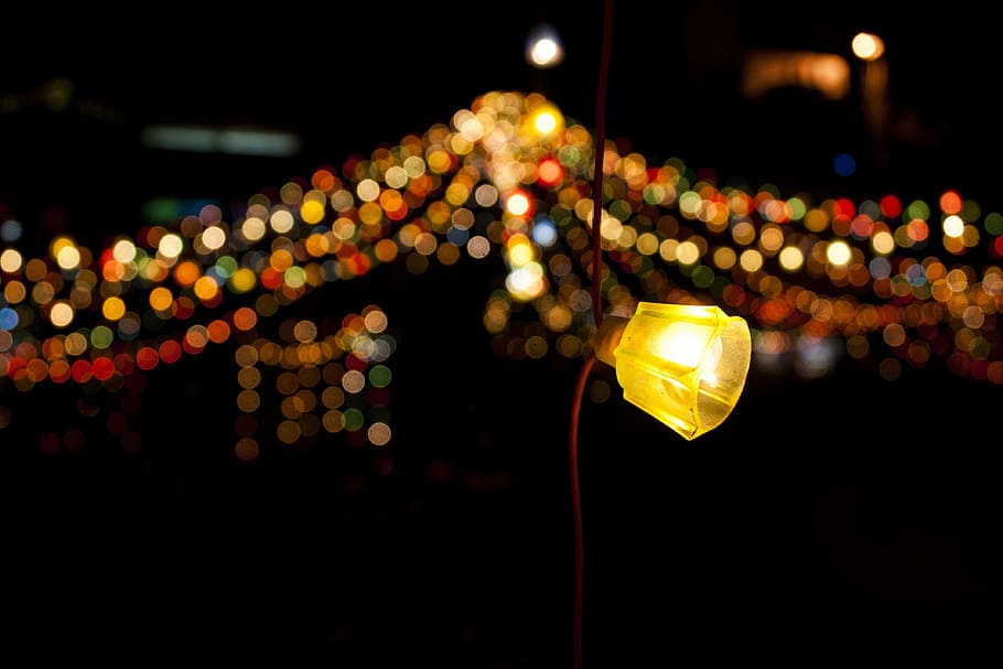 Fairy Lights Bokeh, defocused, no people, city, nightlife