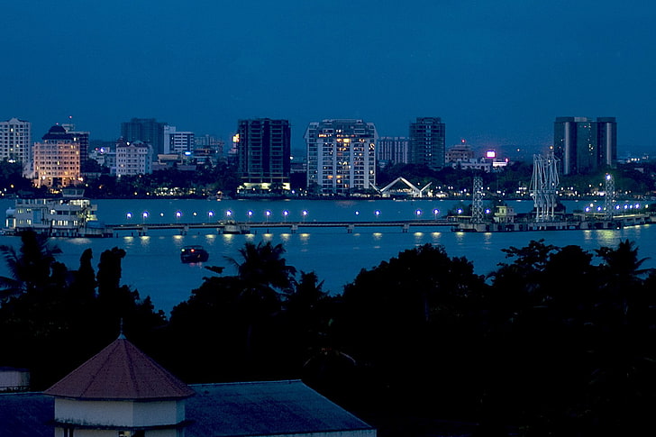 Kochi, water, lagoons, ship, skyscraper Free HD Wallpaper