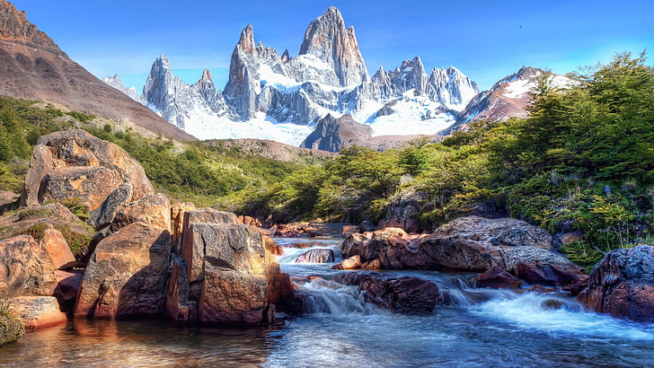 Lake Scenery, mount scenery, wilderness, rock, patagonia Free HD Wallpaper