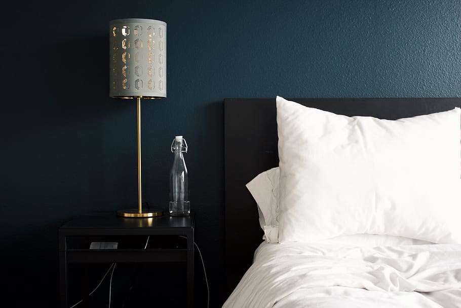 Large Bedroom Wall Art, duvet, electric lamp, home, hotel room Free HD Wallpaper