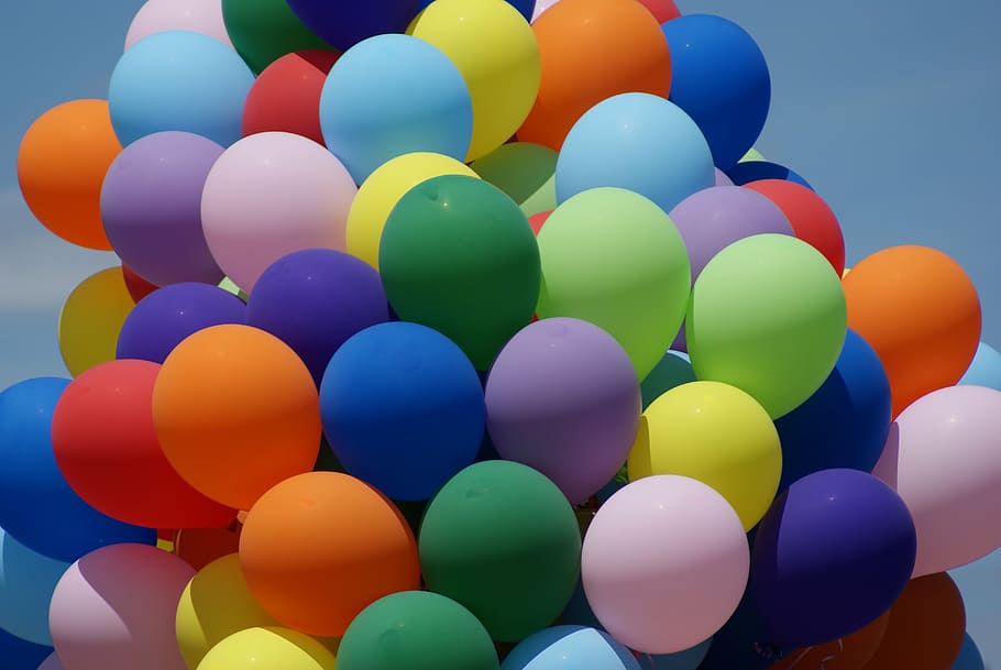 large group of objects, midair, balloon, low angle view Free HD Wallpaper