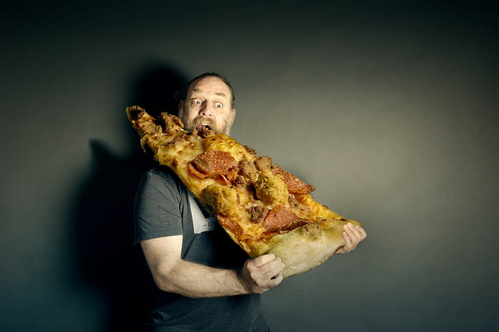 Man, pizza, eat, man Free HD Wallpaper