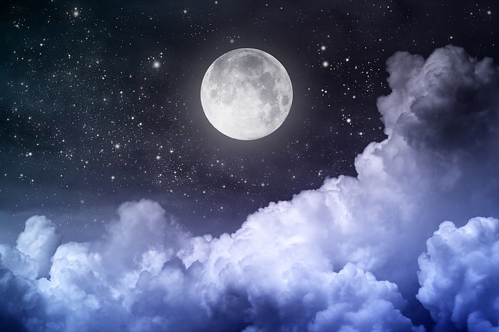 Moon Night Sky Landscape, full, star  space, nebula, the moon Free HD Wallpaper