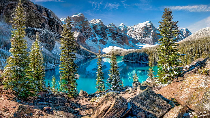 Moraine Lake California, tourist attraction, canada, sky, mountain Free HD Wallpaper