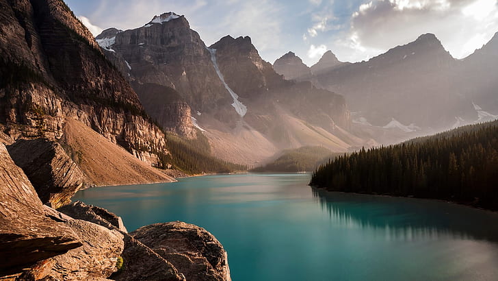 Moraine Lake Sunset, valley of the ten peaks, mountain, sky, canada Free HD Wallpaper