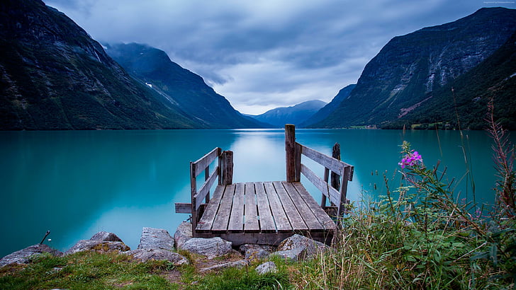 Moskenes Norway, nature, mount scenery, lake, sky Free HD Wallpaper