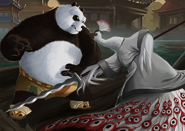 Oogway and Shifu, panda, spear, indoors, animal representation Free HD Wallpaper