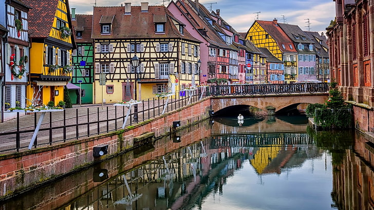 Petite Venise à Colmar, built structure, connection, river, transportation Free HD Wallpaper