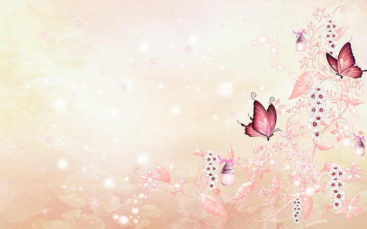 Pics of Flowers and Butterflies, cherry blossom, fantasy, softness, copy space Free HD Wallpaper