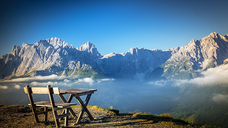 Relaxing Ocean, bolzano, sky, hill, bench Free HD Wallpaper