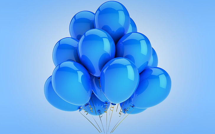 Royal Blue Balloons, blue background, air, creativity, still life Free HD Wallpaper
