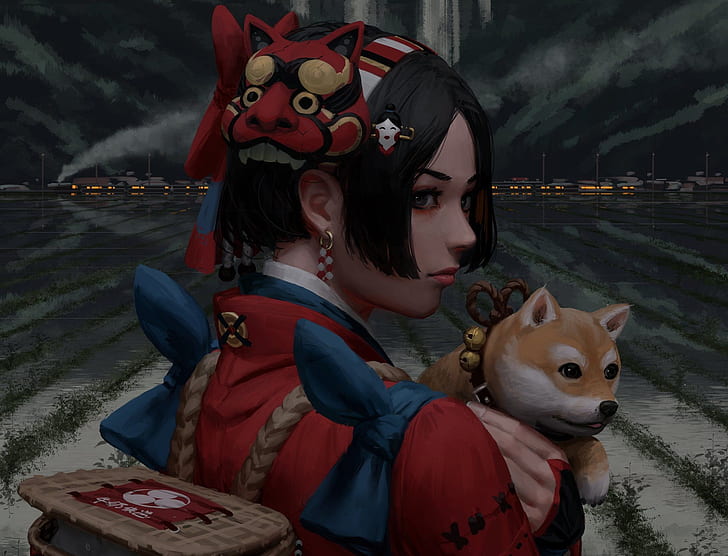 Samurai Doge PFP, dog, asian, fantasy art, guweiz Free HD Wallpaper