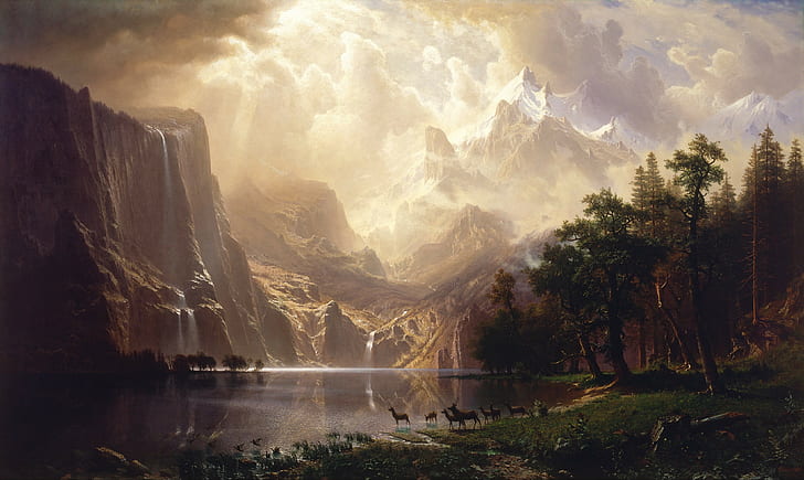 Sierra Nevada Painting, wilderness, landscape, albert bierstadt, among the sierra nevada mountains Free HD Wallpaper