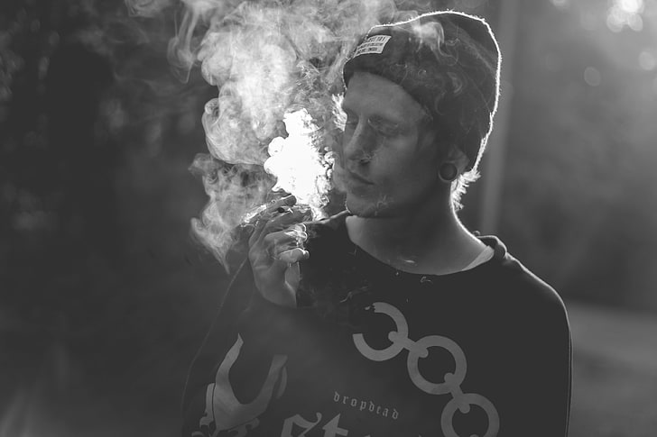 Smoking Marijuana Joint, caucasian ethnicity, black and white, bad habit, communication Free HD Wallpaper