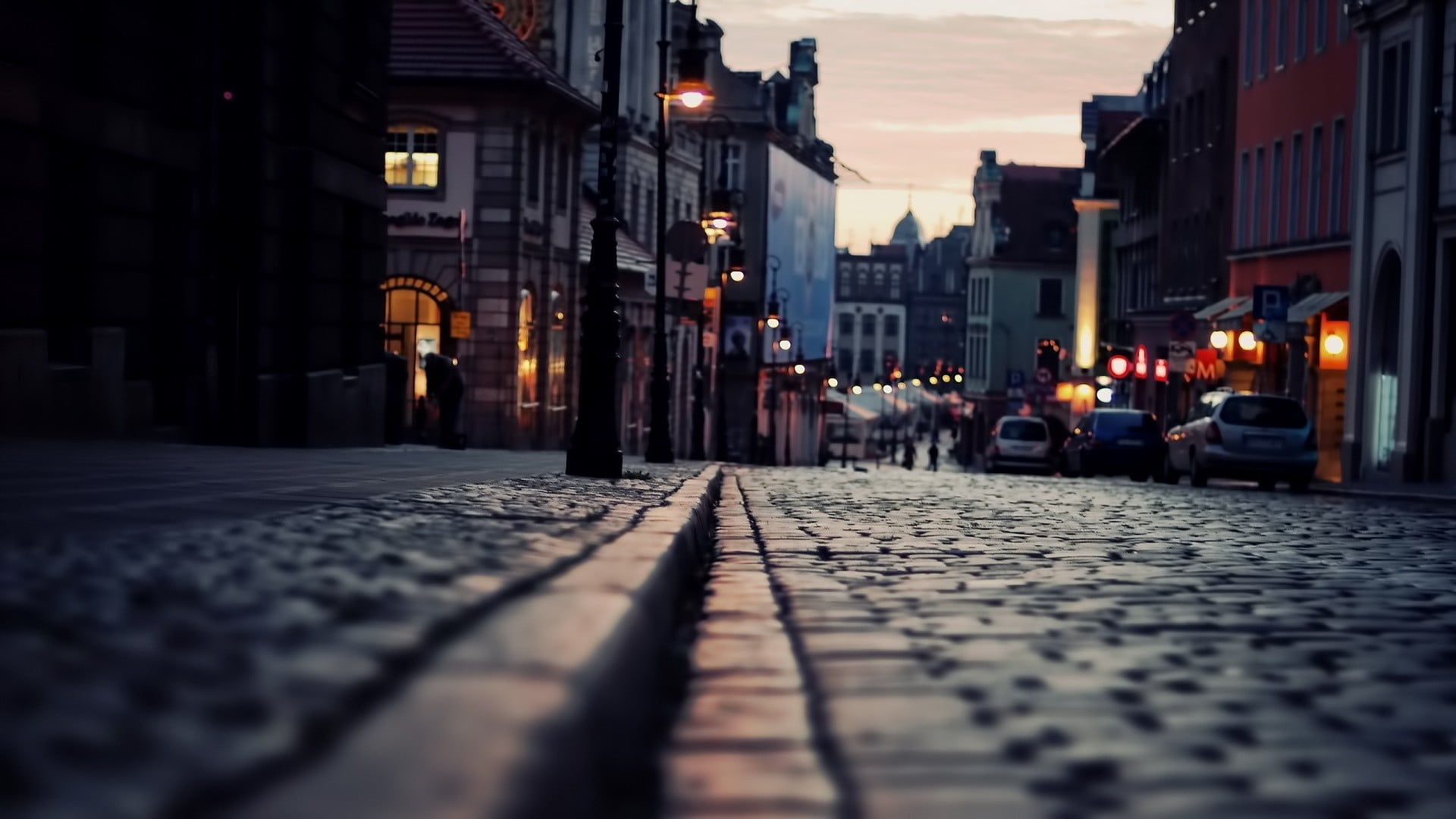 Town Street Night, dark, built structure, history, sidewalk