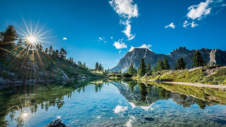 Trentino-Alto Adige Sudtirol, watercourse, bank, alps, mountain range