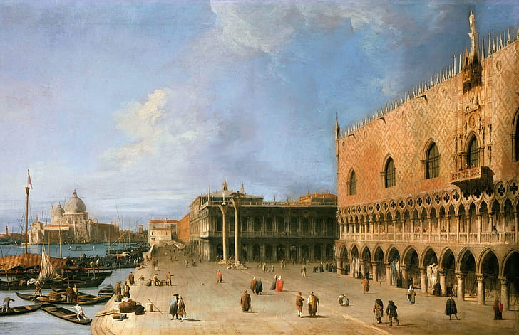 Venice History, the, molo at the palace of the doges in venice, canaletto, giovanni antonio canal Free HD Wallpaper