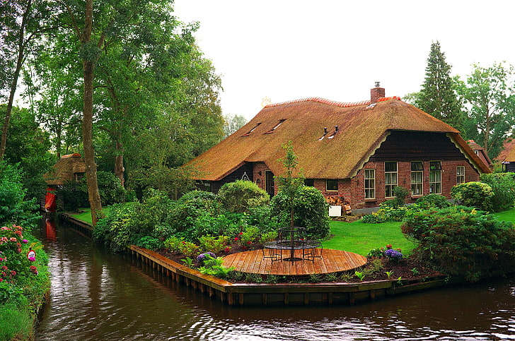 Venice of the North, the bushes, netherlands, giethoorn, water Free HD Wallpaper