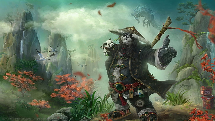 Warcraft Pandaria, no people, representation, male likeness, nature Free HD Wallpaper