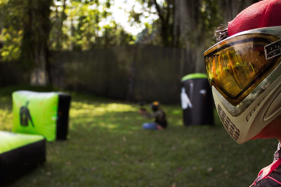 Woodsball Paintball, land, grass, focus on foreground, leisure activity