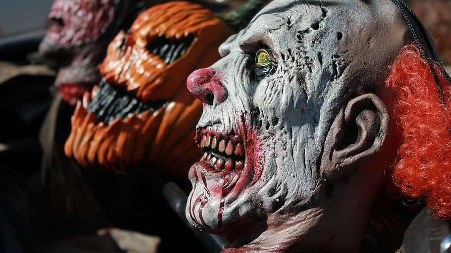 Zombie Mask Kids, possessed, scary clown, pumpkin head, halloween masks Free HD Wallpaper