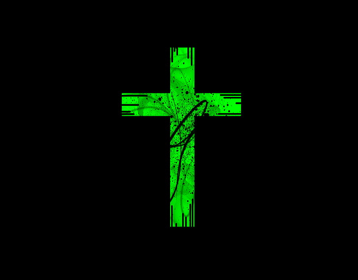 A Cross, closeup, green color, representation, copy space Free HD Wallpaper