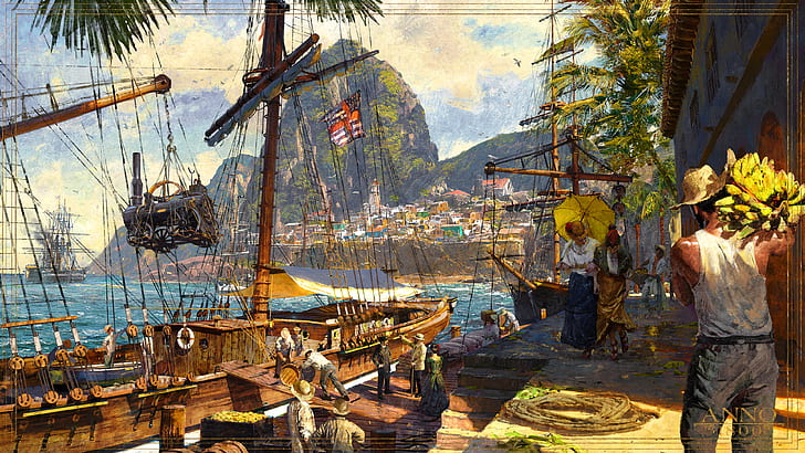 Anno 1800 Game, caribbean, artwork, bananas, south america Free HD Wallpaper