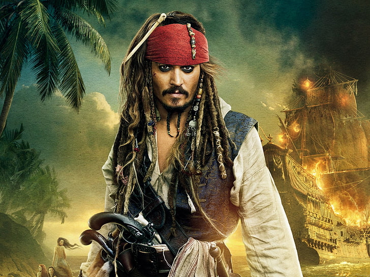 Barbossa Pirates, long hair, johnny depp, hairstyle, waist up Free HD Wallpaper