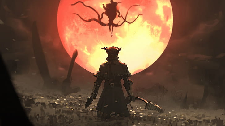 Bloodborne Landscape, moon presence, red, ps4, bloodborne Free HD Wallpaper