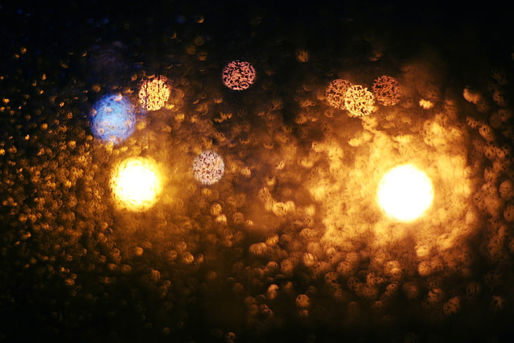 Blurry, defocused, dark, glitter, yellow Free HD Wallpaper