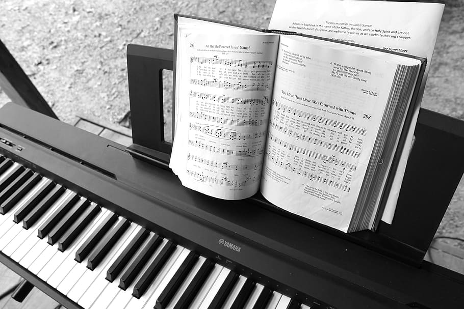 Christian Hymns Playlist, keyboard instrument, musical instrument, book, indoors Free HD Wallpaper