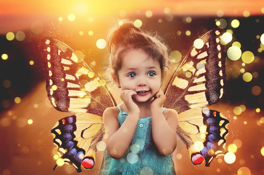 Flowers and Butterflies, sweet, angel, portrait, mystical Free HD Wallpaper