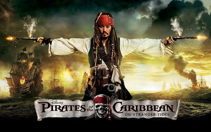 Jack Sparrow Pirates of the Caribbean 4, text, clothing, portrait, protection Free HD Wallpaper