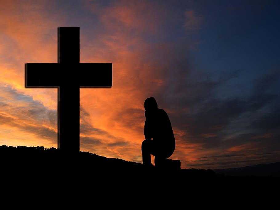 Kneel at the Cross, men, orange color, standing, jesus christ Free HD Wallpaper